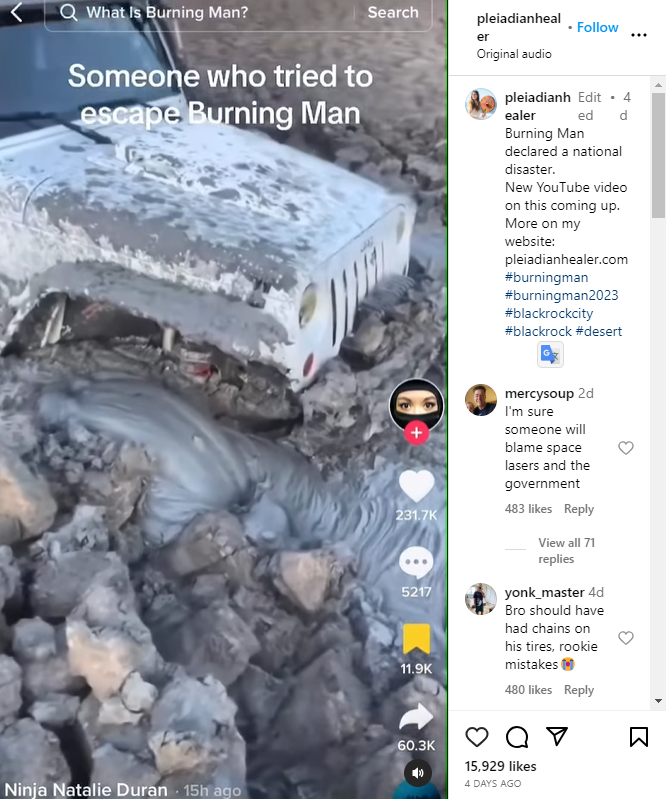 Fact Check Video of Jeep In Mud Was Published Before 2023 Burning Man